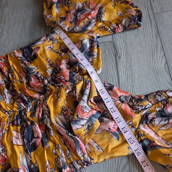 Anthropologie Ranna Gill Ruched Floral Minu Ruffle Yellow Puff Sleeve Size M - Picture 3 of 11